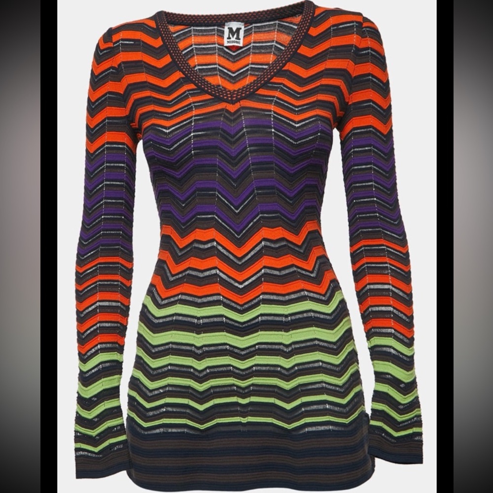 M Missoni Knit Top Women  Size Sm 40 Long Sleeve Multi Color Large Chevron EUC